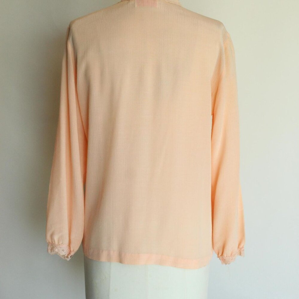 Vintage 1970s 1980s Blouse, Miss Capri Peach Shirt with Lace Trim, Grandma Core - Picture 10 of 10